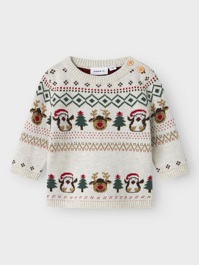 Name It Babys Beige Knitted Christmas Jumper (0M-18M)