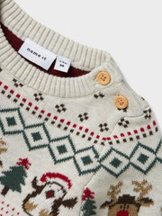 Name It Babys Beige Knitted Christmas Jumper (0M-18M)