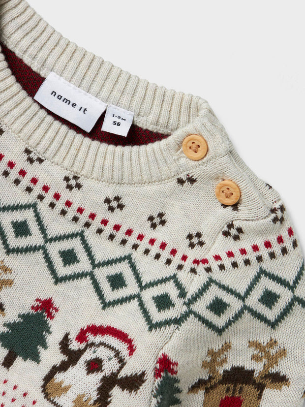 Name It Babys Beige Knitted Christmas Jumper (0M-18M)