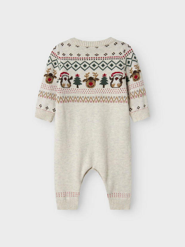 Name It Babys Beige Knitted Christmas Babygrow (0M-18M)