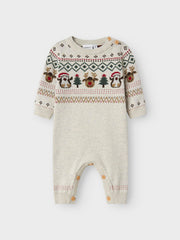Name It Babys Beige Knitted Christmas Babygrow (0M-18M)