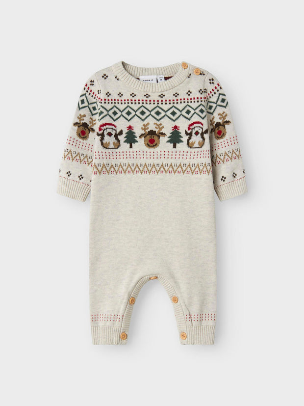 Name It Babys Beige Knitted Christmas Babygrow (0M-18M)