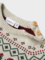 Name It Babys Beige Knitted Christmas Babygrow (0M-18M)