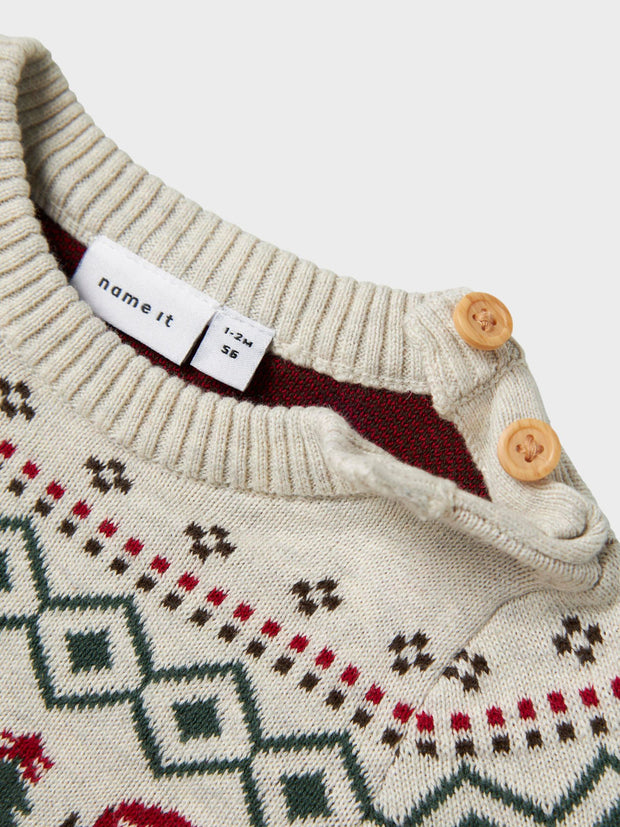 Name It Babys Beige Knitted Christmas Babygrow (0M-18M)