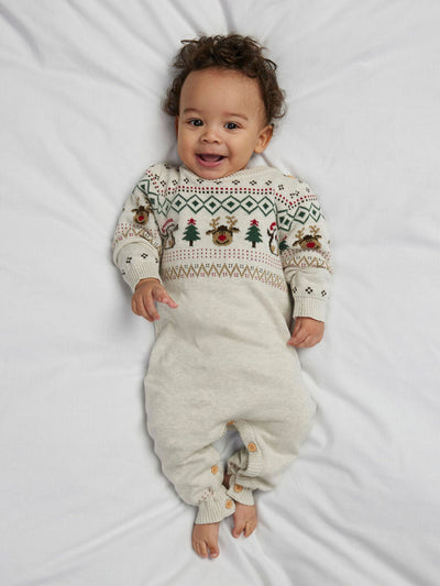 Name It Babys Beige Knitted Christmas Babygrow (0M-18M)