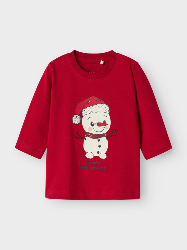 Name It Babys Red Snowman Top (0M-18M)