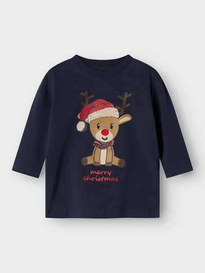 Name It Babys Navy Reindeer Top (0M-18M)