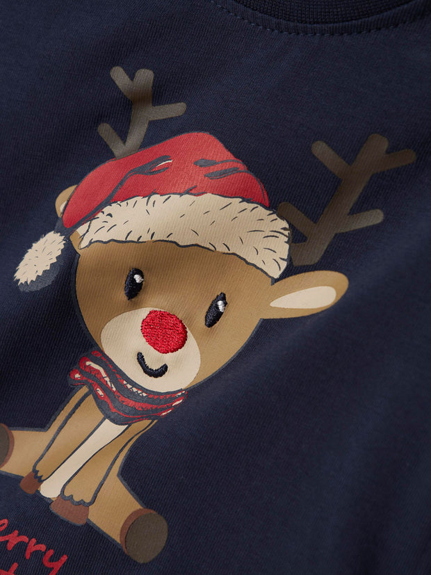 Name It Babys Navy Reindeer Top (0M-18M)