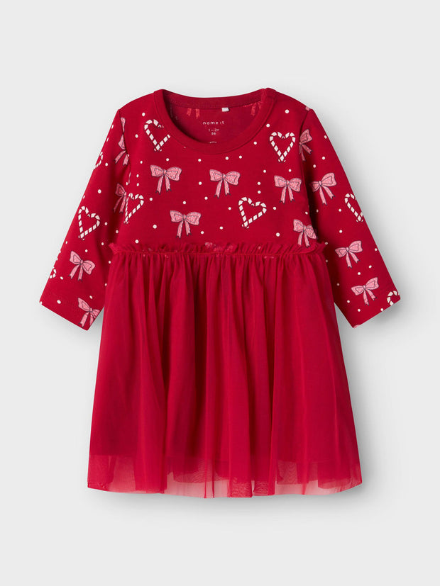 Name It Baby Girls Red Candy Cane Tulle Dress (0M-18M)