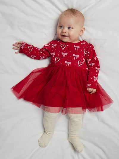Name It Baby Girls Red Candy Cane Tulle Dress (0M-18M)