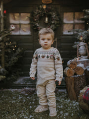 Name It Babys Beige Knitted Christmas Babygrow (0M-18M)