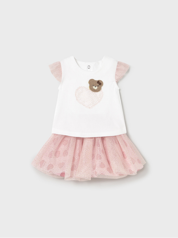 Mayoral Baby Girl Pink Heart Skirt & Top Set