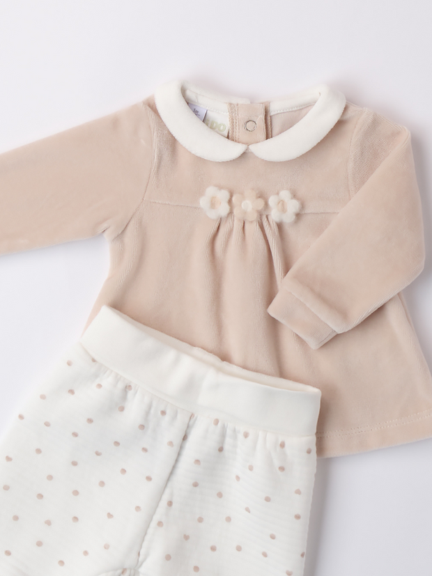 iDo Baby Girl Neutral Outfit Set With Flower Detail