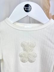 Jamiks Cream Toddler Ribbed Top With Teddy Motif