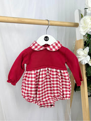 Baby Girl Red Gingham Knit Romper (3M-18M)