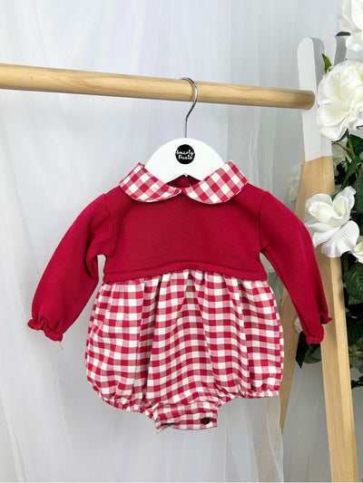 Baby Girl Red Gingham Knit Romper (3M-18M)