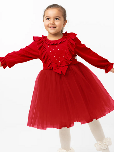 Caramelo Kids Girls Red Tulle Dress - with Headband (1Y - 6Y)