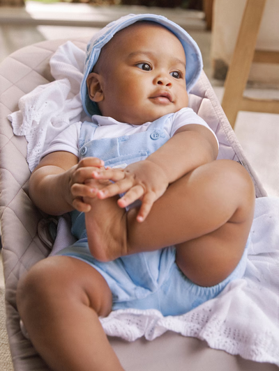 Mayoral Baby Boy Blue Dungaree Romper & Sun Hat