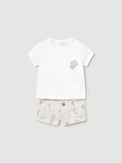 Mayoral Baby Boy White & Green Kites Shorts Set