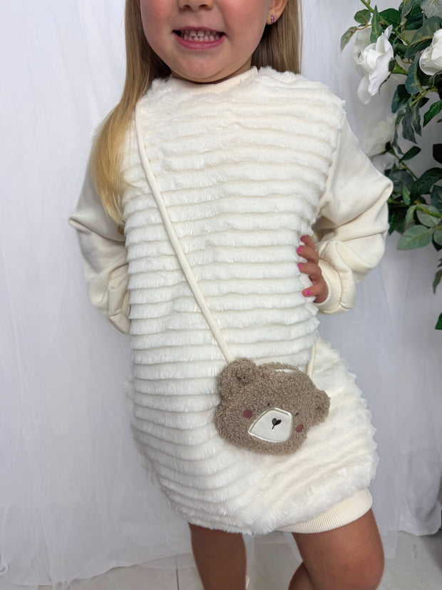 Mayoral Toddler Girl Cream Fur Dress & Bag (12M-4Y)