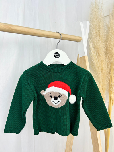 Green Knitted Santa Teddy Jumper