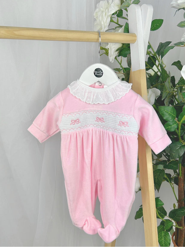 Pex Baby Girls Pink Smocked Bow Sleepsuit (NB-9M)