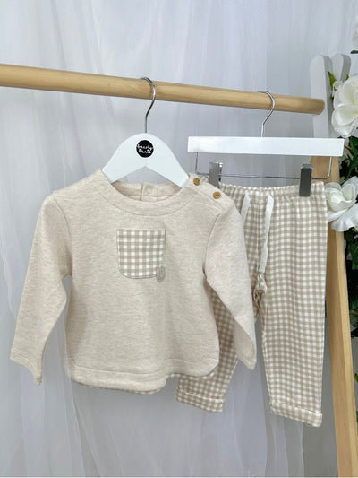 Tutto Piccolo Toddler Boys Neutral Gingham Outfit Set (12M-3Y)
