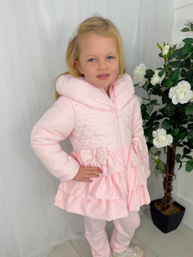 Mintini Toddler Girl Quilted Pink Bow Jacket (12M - 5Y)