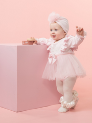 Caramelo Kids Baby Tulle Long Sleeve Dress With Turban