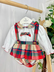 Deolinda Girls Checked Dungaree Romper (3M-24M)