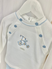 Baby Boy Bike Embroidered White & Blue Outfit Set