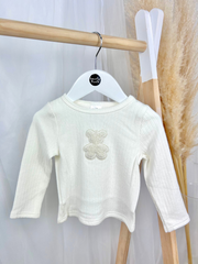 Jamiks Cream Toddler Ribbed Top With Teddy Motif