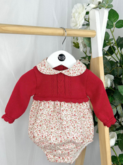 Baby Girls Red Knitted Floral Romper (1M - 18M)