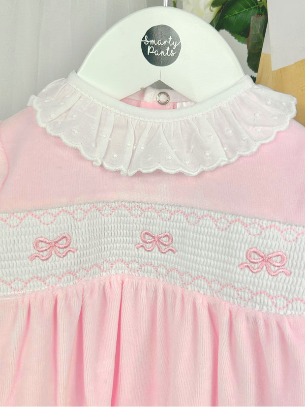 Pex Baby Girls Pink Smocked Bow Sleepsuit (NB-9M)