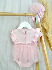 Caramelo Baby Girl Pink Tulle Dress - with Turban