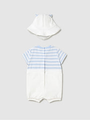 Mayoral Baby Boy White Teddy Dungaree Romper With Sun Hat