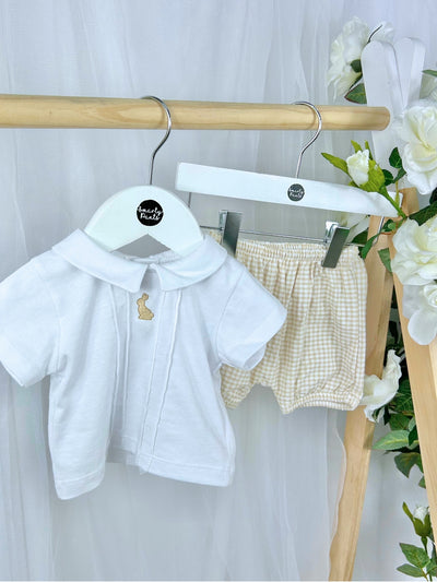 Baby Boys 'Hop' Beige Gingham Shorts Set