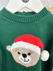 Green Knitted Santa Teddy Jumper