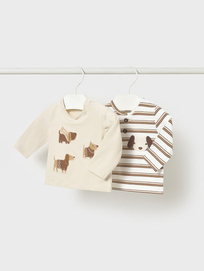 Mayoral Baby Boy Brown Dog Top Set - 2 Pack (2M-12M)