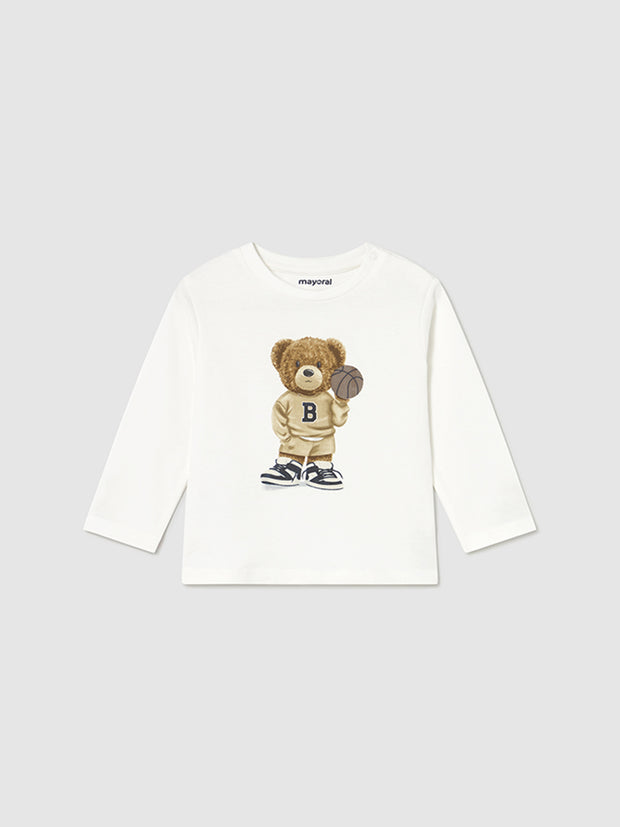 Mayoral Toddler Boy White Bear Long Sleeve Top (12M-4Y)
