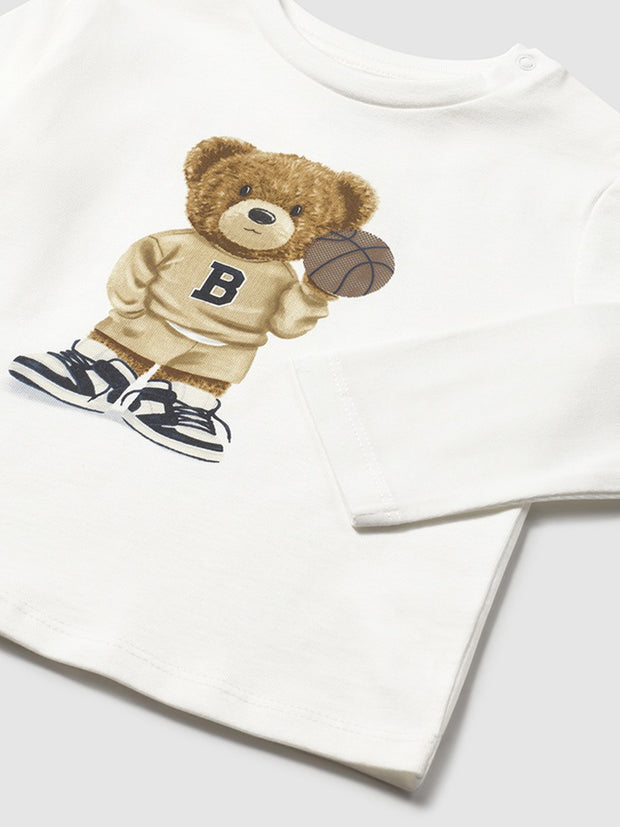 Mayoral Toddler Boy White Bear Long Sleeve Top (12M-4Y)