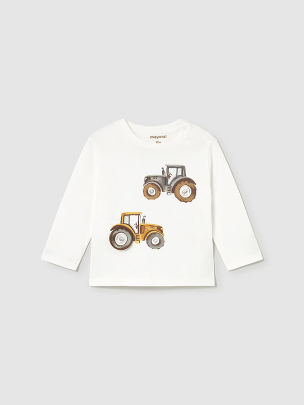 Mayoral Toddler Boy White Tractor Long Sleeve Top (12M-4Y)