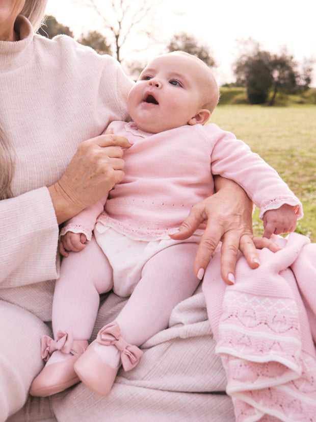 Mayoral Baby Girl Pink & White Bloomer Outfit Set With Tights (1M-12M)