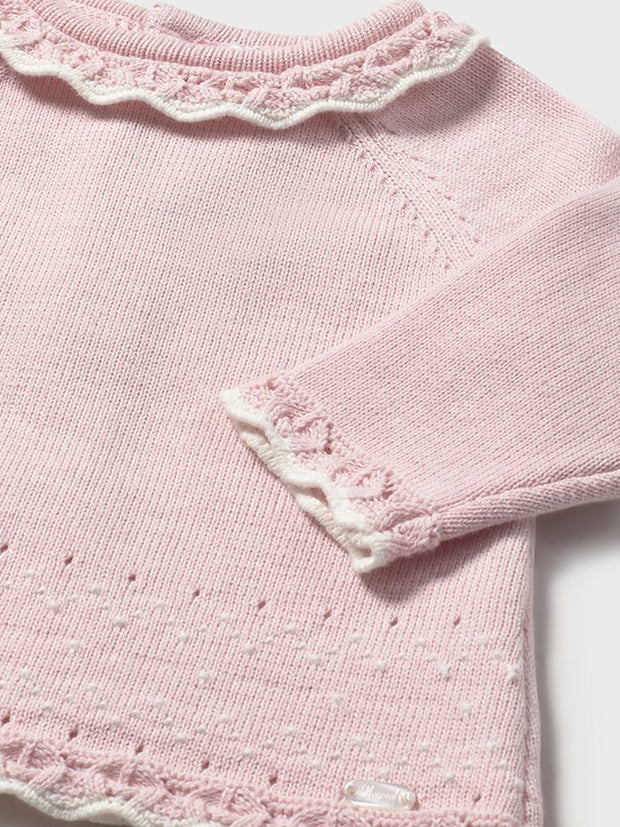 Mayoral Baby Girl Pink & White Bloomer Outfit Set With Tights (1M-12M)