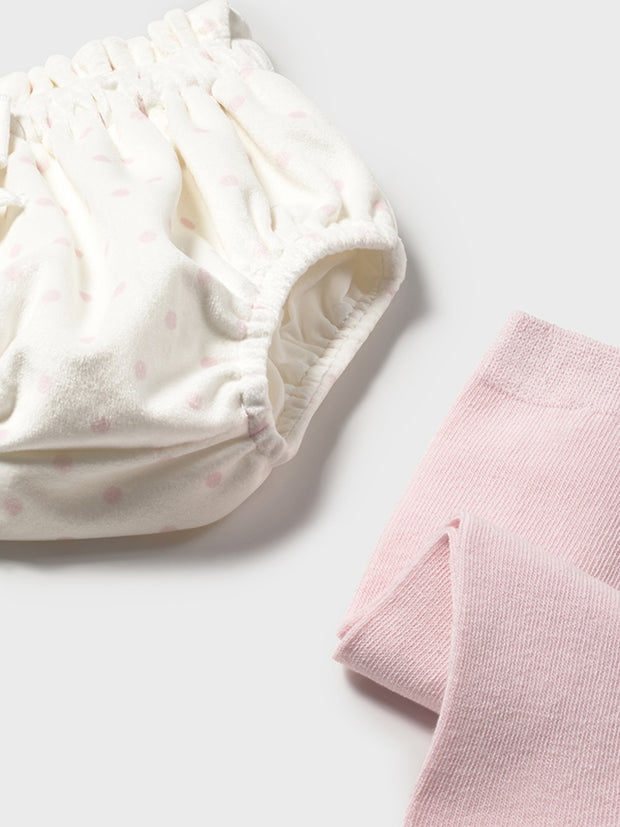 Mayoral Baby Girl Pink & White Bloomer Outfit Set With Tights (1M-12M)