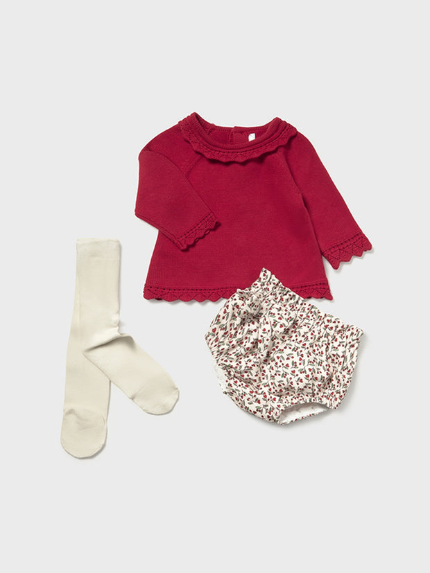 Mayoral Baby Girl Cherry Outfit Set With Tights (1M-12M)
