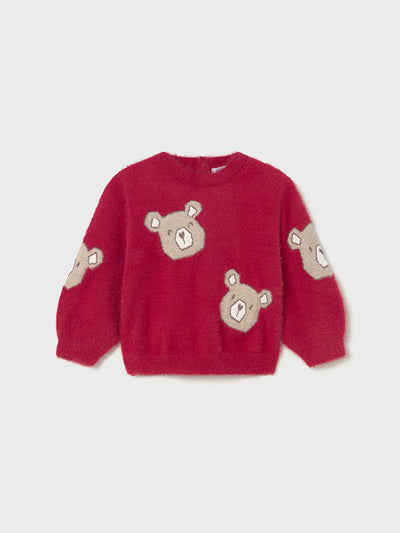 Mayoral Toddler Girl Red Teddy Bear Fluffy Jumper (12M-4Y)