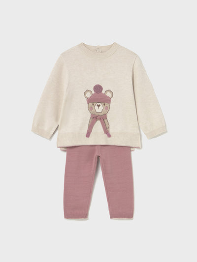 Mayoral Toddler Girl Winter Bear Pink & Cream Outfit Set (12M-4Y)
