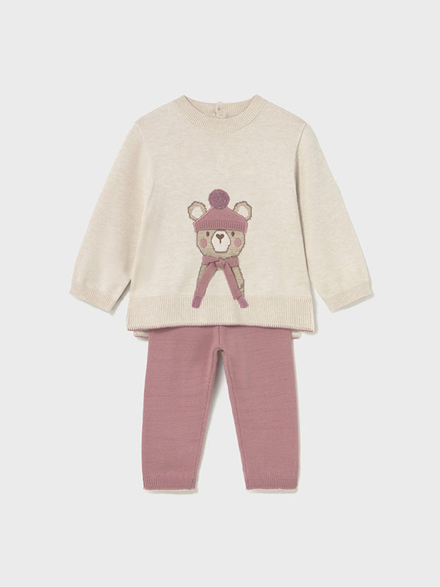 Mayoral Toddler Girl Winter Bear Pink & Cream Outfit Set (12M-4Y)