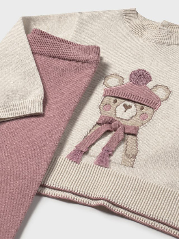 Mayoral Toddler Girl Winter Bear Pink & Cream Outfit Set (12M-4Y)